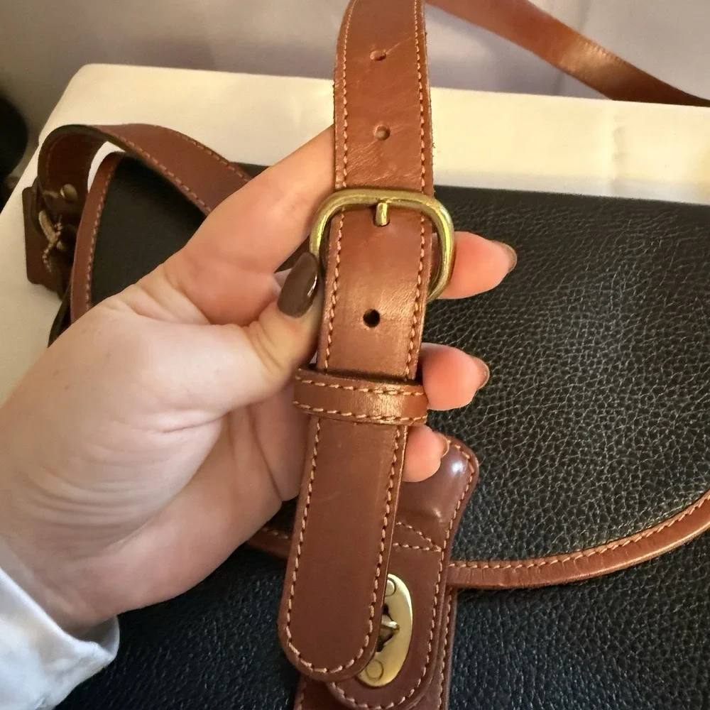 Vintage Coach Sheridan Stewart Crossbody Bag Black Pebbled Leather Brown Purse - Picture 14 of 16